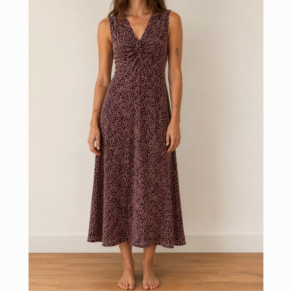 Vintage 90s/00s Plum Floral Slip Midi Dress Soft Grunge Cottage Whimsigoth-Small